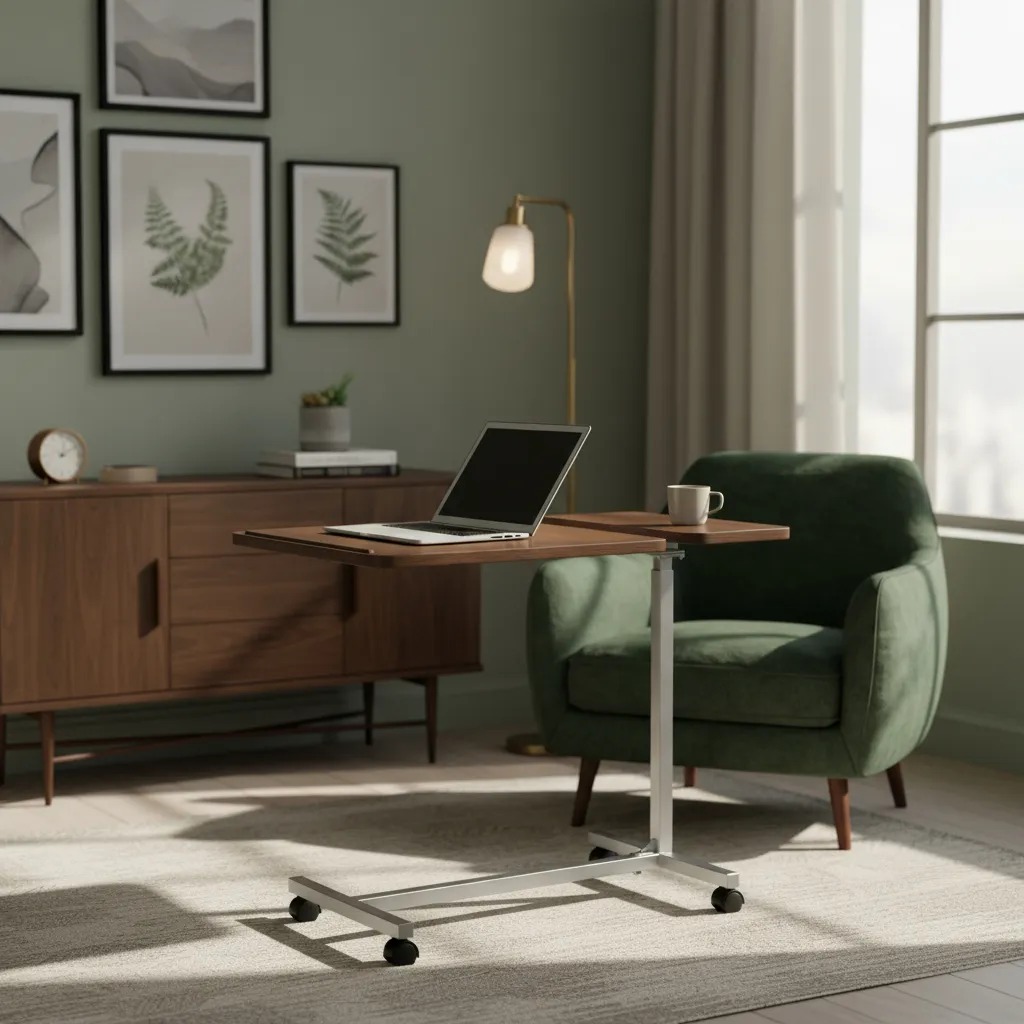 Mesa Portatil Hospitalaria Laptop Metálico Altura Regulable Marrón