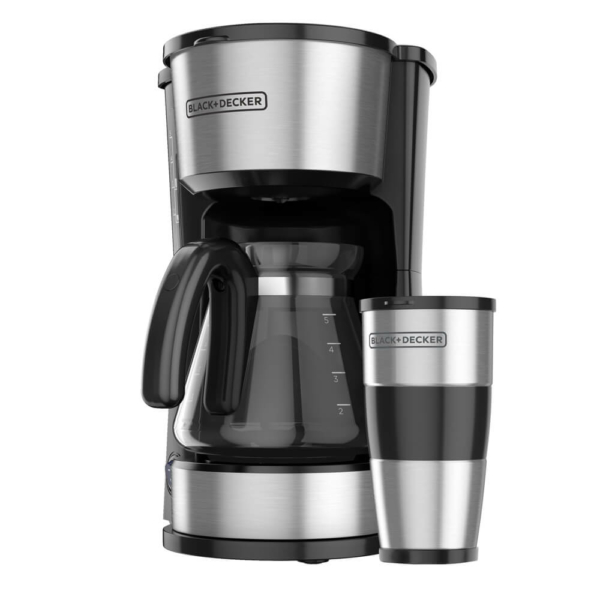 Cafetera Black And Decker-4 En 1 – 5 Tazas Con Envase De Acero Inox.-Filtro Permanente-Boton Encendido Y Apagado-Negra