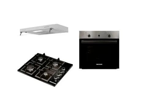 Combo Cocina A Gas Challenger 4 Quemadores Incluye Horno Hg2555 Y Campana Extractora Cx4300 Color Negro Con Gris