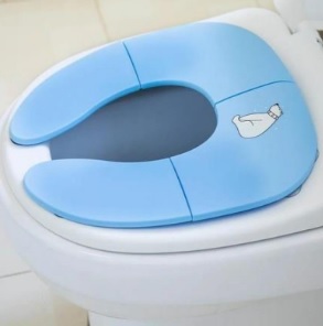 [usa_asientoplegableceleste] Asiento de baño plegable para viaje para niños - ventosas antideslizantes - color azul