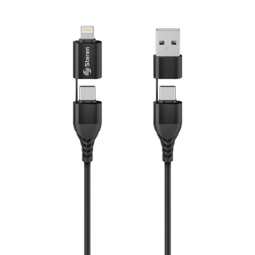 [Cable USB 4en1 USB-C USB-A] Cable USB 4en1 USB-C USB-A Lightning PD 65W 1m Steren USB-4721
