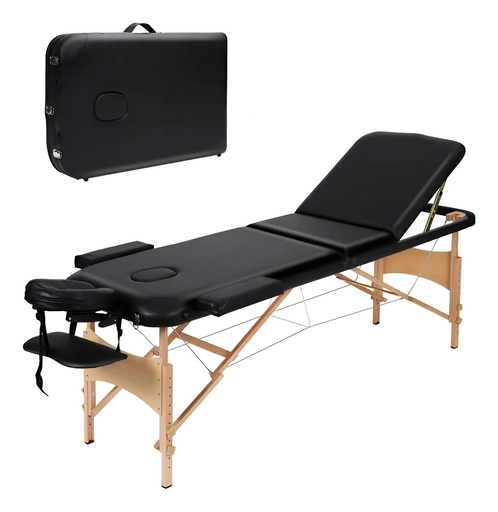 [BELGAB11919] Camilla Plegable De Madera 3 Posiciones / Con Agarradera Negro